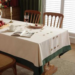 Table Cloth Luxury embroidered bee Ableloth cotton linen dining table cover home decoration rectangular kitchen coffee tea cloth Christmas towel 240426