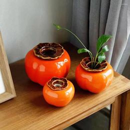 Vases Orange/Persimmon Flower Pot High-quality Creative TableTop Decor Plant Ceramic Planter