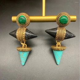 Stud Earrings European And American Retro Conical Turquoise