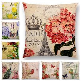 Pillow Flowers Butterfly Sofa Case Peacock Paris Cover Crown Vintage Floral Pattern Decorative Letters