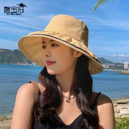 8207 New UV Sunscreen Hat Women's Big Eaves Thin Sunshade Fisherman Hat Summer Outdoor Travel Face Covering Sun Hat