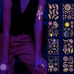 Tattoo Transfer Luminous UV Light Temporary Tattoo Sticker Arm Face Glowing Tattoo Body Art Tattoo Party Night Bar False Tattoos 240426