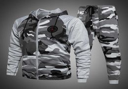 Mens Tracksuits Grey Camoflage Hoodies And Pants Men Running Suit Camo Sweatsuits 2 Piece Set Autumn Winter Outfits Men 2106037539798