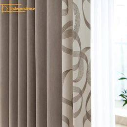 Curtain Line Jacquard Milk Tea Colour Stitching Thickened Chenille Cashmere Curtains For Living Room Bedroom French Window Balcony