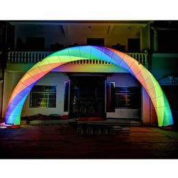 12m wide (40ft) Outdoor Wedding Event Inflatable Rainbow Arch With Led Lights Large Colourful Entrance Archway Balloon Free Blower