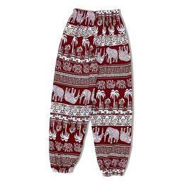 DIARYPLUS men and women with the same spring and summer thin casual pants red elephant random print can be worn home air conditioning pants beach sunscreen pants