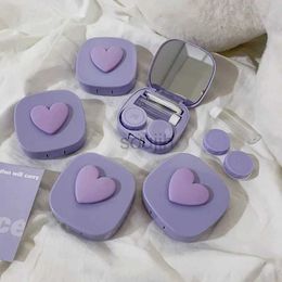 Contact Lens Accessories New Girl Cute Heart Contact Lens Case Box with Mirror Women Mini Color Eyes Contact Lens Container Box Bag Travel Kit d240426