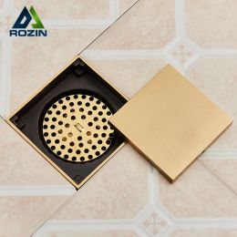 Controls Rozin Brushed Gold Floor Drains 10*10cm Invisible Bathroom Floor Drain Matte Black Square Shower Deodorant Waste Drain Strainer