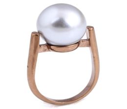 Wedding Rings Rose Gold Colour Engagement For Women Jewellery Black Pearl Ring Stainless Steel2071066