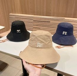 fashion simple New Wind Proof Rope Big Brim Fisherman Hats High Quality Female Online Influencer Same Style Bucket Hat Sun Hat