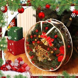 Storage Bags Christmas Wreath Bag Round PVC Transparent Gift Foldable Xmas Tree Garland Container With Handle Storing Tools