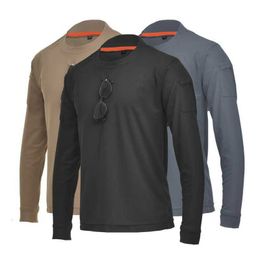 T-shirts Fan Tactical Long sleeved Mens Loose Large Elastic O-neck Outdoor Hiking Training -- T-shirt 240426