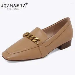 Casual Shoes JOZHAMTA Size 34-40 Women Flats Real Leather 2024 Spring Thick Heels Woman Loafers Office Lady Daily Footwear