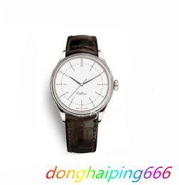 Hot Mens Watches Cellini 50505 Series Silver mechanical watch Brown leather Strap White Dial automatic men watches Male Wristwatches 01
