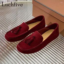 Casual Shoes 2024 Luchfive Kid Suede Tassels Flats Loafers Women Slip On Round Toe Ladies Brand Party Dress