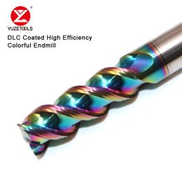 Shavers Yuzetools Hrc60 Dlc Coating Colorful High Gloss High Efficiency Aluminum Milling Cutter Tungsten Carbide Steel 3flute End Mill