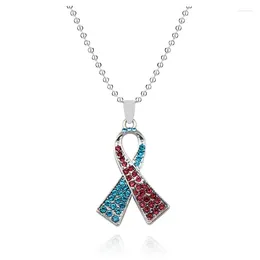 Chains Alloy Metal Pink Crystal Breast Cancer Awareness Ribbon Pendant Necklace