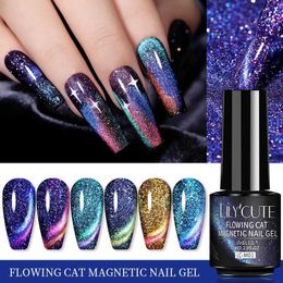 Nail Polish LILYCUTE 7ml Flowing Cat Magnetic Gel Polish Semi Permanent Glitter Magnetic Nail Gel Soak Off UV Gel Nail Art Gel Varnish Y240425