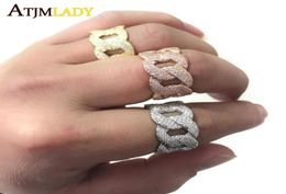 US SIZE 910 2017 new arrive design gold filled Real micro pave bling cz Cuban link chain design unique hip hop bling mens ring3592740