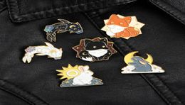 Cartoon Dog Rabbit Fish Animal Clothes Pins European Cute Paint Moon Sun Brooches Cowboy Collar Backpack Skirt Badge Jewellery Acces4911879