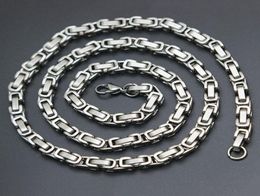 Mens Chain 4mm 5mm Silver Tone 316 Stainless Steel Byzantine Box Link Necklace Chain6756065