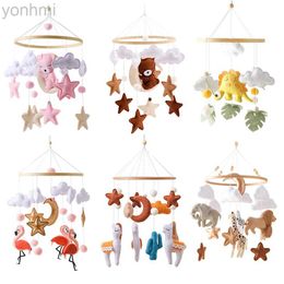 Mobiles# Baby Wooden Rattle Cartoon Music Mobile Felt Dinosaur Zoo Flamingo Baby Bed Hanging Toys Baby 0-12 months Education Crib Gifts d240426