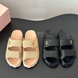 Высококачественные Lympia Slides Женщины Raffia Slipper Sandals Logo Logo Flat Beach Shoes Luxury Designer Flat Slides для обуви Womensvation с коробкой 35-42