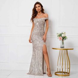 Runway Dresses Women Off Shoulder Sequin Party Evening Dress Elegant Party Maxi Dress Prom Gown Y240426