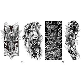 YGOQ Tattoo Transfer 2PCS Wave Flower Tattoo Sticker Knight and Panda Waterproof Semi Permanent Tattoo Temporary Art Tatoo Sticker for Men Women 240427