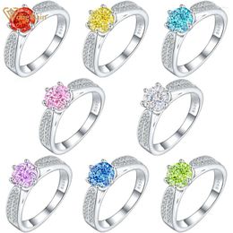 Cluster Rings Wong Rain 925 Sterling Silver Sparkling 7MM Lab Sapphire Gemstone Wedding Engagement Women Ring Fine Jewellery Gift Wholesale