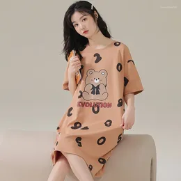 Women's Sleepwear Ladies Nightgown Summer Cute Short-Sleeved Cartoon Large Size Thin Section College Style Nightgow