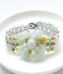 Burma Natural Jade Bead Woven Flower Bracelet Hand Carved Jewelry Gifts Whole5515994