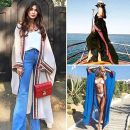 WeHello-Loose And Comfortable Chiffon Edge Embroidered Cardigan Beach Sunscreen Bikini Outer Cover Up