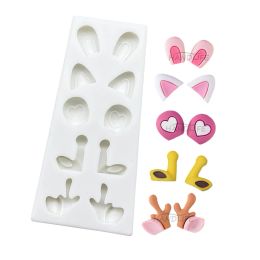 Moulds Cartoon Bunny Cat Bear Deer Ears Silicone Sugarcraft Mould Resin Tools Cupcake Baking Mould Fondant Cake Decorating Tools