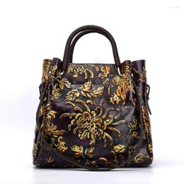 Bag YourSeason 2024 Ladies Retro Genuine Leather Embossing Handbag Cowhide Female Floral Zipper Shoulder Crossbody Bags