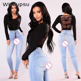 Women's Jeans High Waist Slim Women Invisible Zipper Open Crotch Outdoor Sex Pants Clothes Vintage Stretch Skinny Denim Pencil Trousers