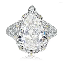 Cluster Rings S925 Silver Ring Zircon High Carbon Diamond White G Colour 10 14mm Pear Shaped Large Water Drop