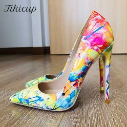Boots Tikicup Hawaii Style Women Oil Painting Printed Patent Pointed Toe High Heels Fashion Ladies Stiletto Pumps Large Size 3346