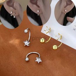 Stud 2PC Stainless Steel Gold Colour Minimal Crystal Star Ear Studs Earring Women Korean Helix Studs Tragus Cartilage Piercing Jewellery d240426