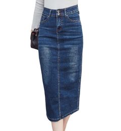 2018 Long Denim Skirt Vintage Button High Waist Pencil Black Blue Slim Women Skirts Plus Size Ladies ice Sexy Jeans Faldas Y1904289722542