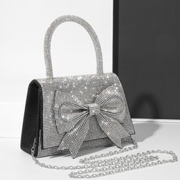 Cross-border E-commerce 2024 New Dinner Bag European And American Light Luxury Full Diamond Bow Handbag Sparkling Bridal Bag