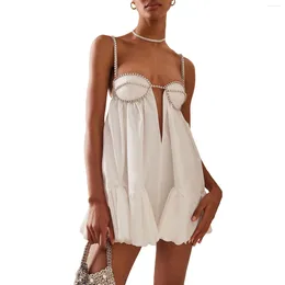 Casual Dresses Women Loose Spaghetti Strap Dress Summer Crystal Rhinestone Cutout Cocktail Party Mini A-line For Beach Nightclub