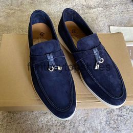 Loro Piano LP leather Summer loafers Navy Moccasins Genuine Charms suede casual slip on flats women Luxury Designers flat Dress couple shoes factory footwear