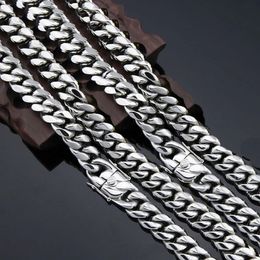 316L Stainless Steel Miami Cuban Link Chain Necklaces Boys Hip Hop Men Double Safety Clasp Curb Bracelet Silver Color Jewelry 240417