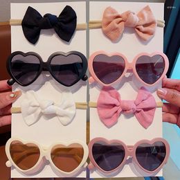 Hair Accessories 2 Pcs/Set Children Colors Soft Bowknot Headbands Heart Circle Edge UV400 Sunglasses Headwear Set Lovely