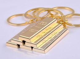 The gold brick shaped key chain Pure gold 9999 purity key ring Simulation of gold creative small gift7308121