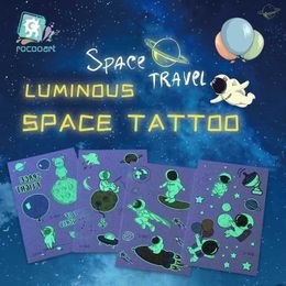 Tattoo Transfer Luminous Astronaut Universe Temporary Tattoos Sticker For Kids Fake Tattoo Planets Star Tatoos Children Waterproof Space Man 240426