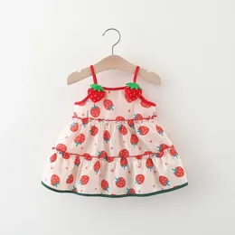 Girl Dresses 2024 Summer Toddler Kids Two Strawberry Sling Dress Girl's Korean Tops