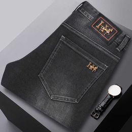 and Autumn Winter Thick European Fashion High-end Jeans Mens Trendy Slim Fit Small Foot Trend Black Long Pants Style