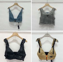 Shiny Rhinestone T Shirts Women Denim Sling Vest Sexy Cropped Top Party Tank Tops V Neck T-Shirt Bra Designer Fashion Clothing 43556